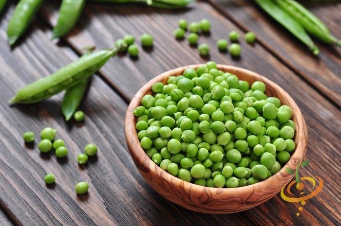 Sugar Ann snap pea seeds from SeedsNow, close-up of vibrant green pea pods and seeds ready for planting.